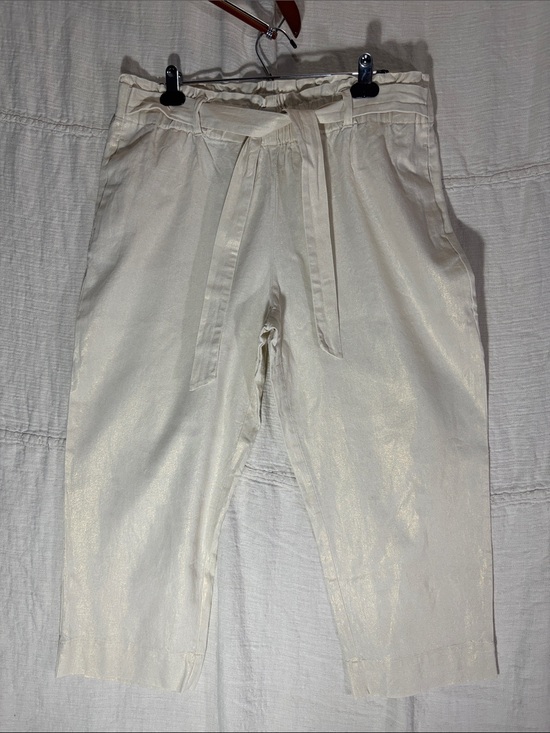 Anne Klein Pants - Anne Klein Cream Linen Blend Cropped Paperbag Waist Tie Pants L EUC 65% Linen